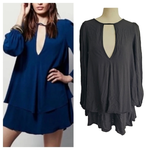 Free People "Beck" Black Tiered Mini Dress - Picture 2 of 9